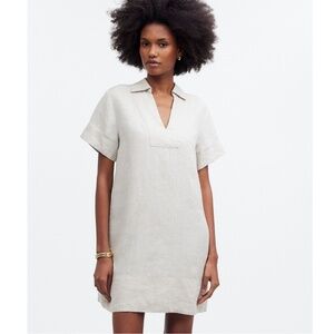 Madewell Women's Cream Tan V-Neck Mini Dress in 100% Linen Coastal Size Small